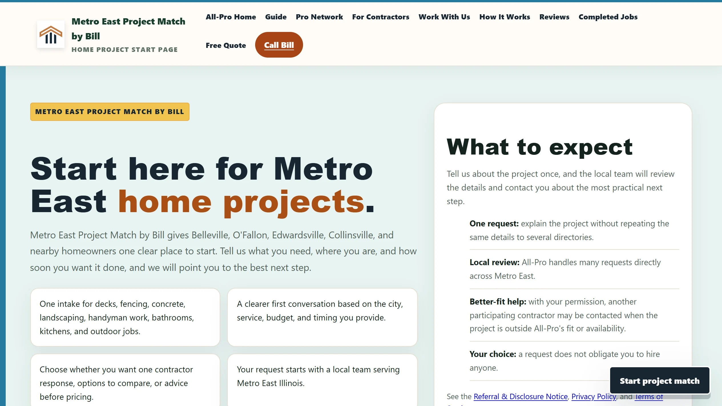 All Pro Metro East Project Match live local project-match website